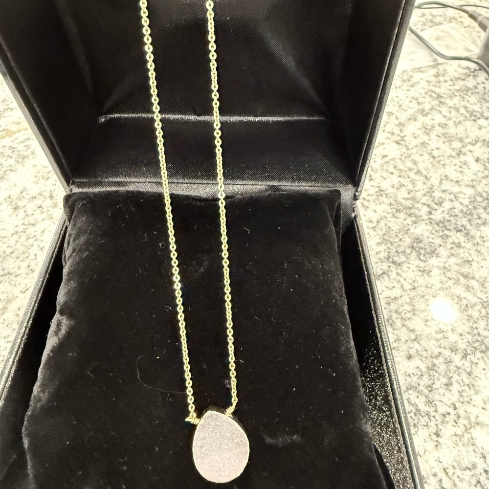 Luna Norte Layered 14K Gold Plated Necklace Set Bar/Gray Druzy Drusy Quartz